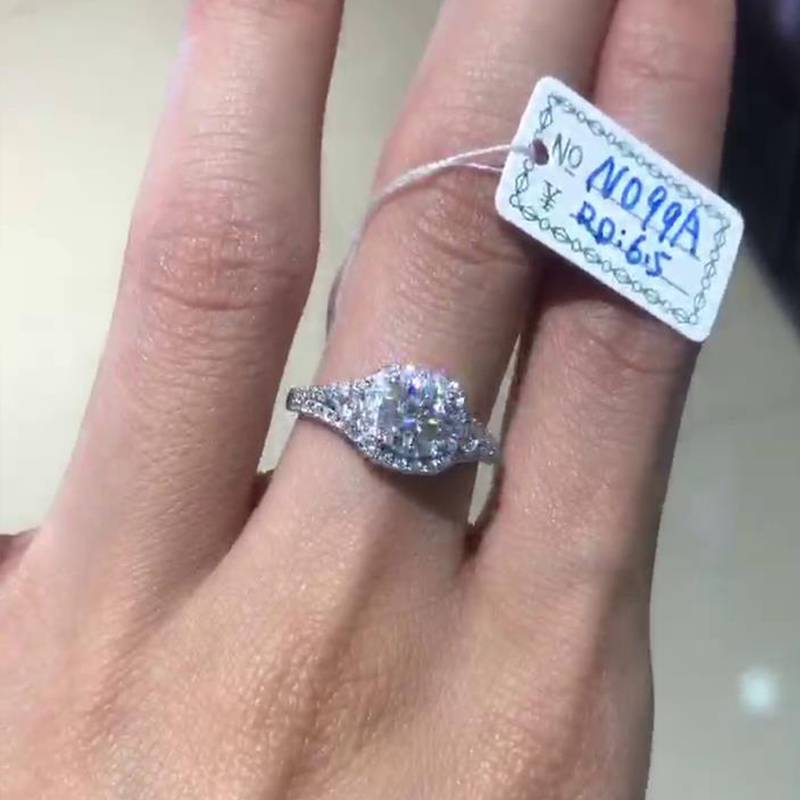 Three Stone Deluxe Square Bag Women's Ring S925 Silver Plated Platinum Customized Main Stone Moissanite Diamond 1.0ct/Secondary Stone High Carbon Diamond